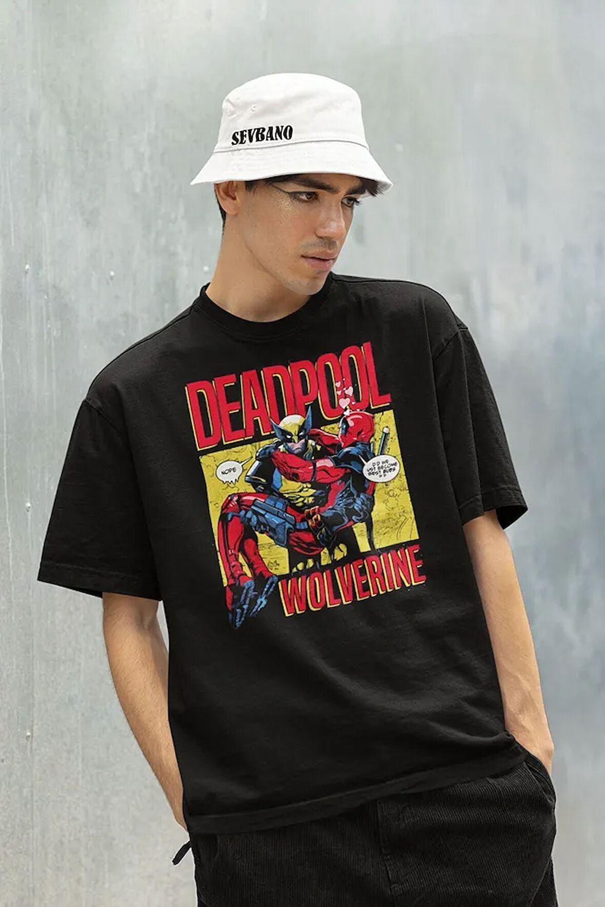 Marvel Wolverine x Deadpool Baskılı Unisex Tişört, Oversize Film Tişört