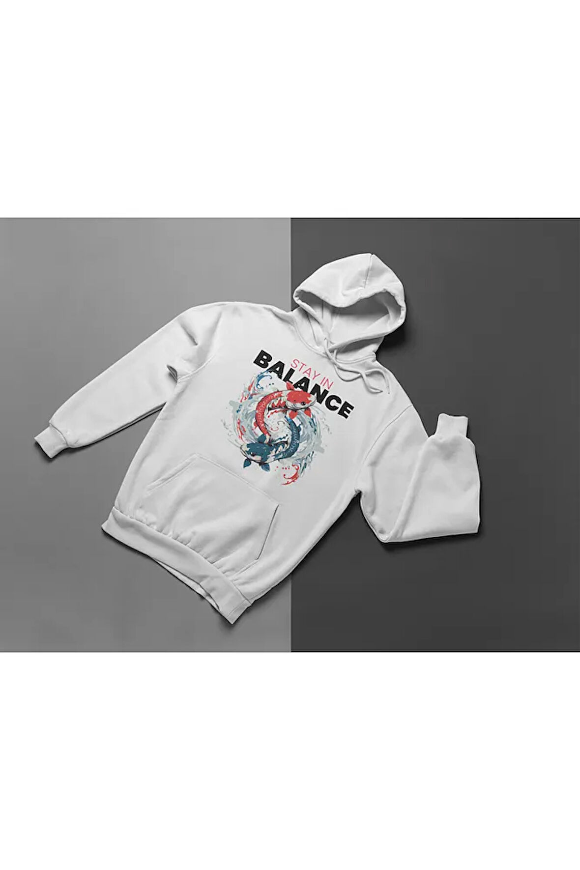 Stay In Balance Fish Yazılı Unisex Oversize Hoodie