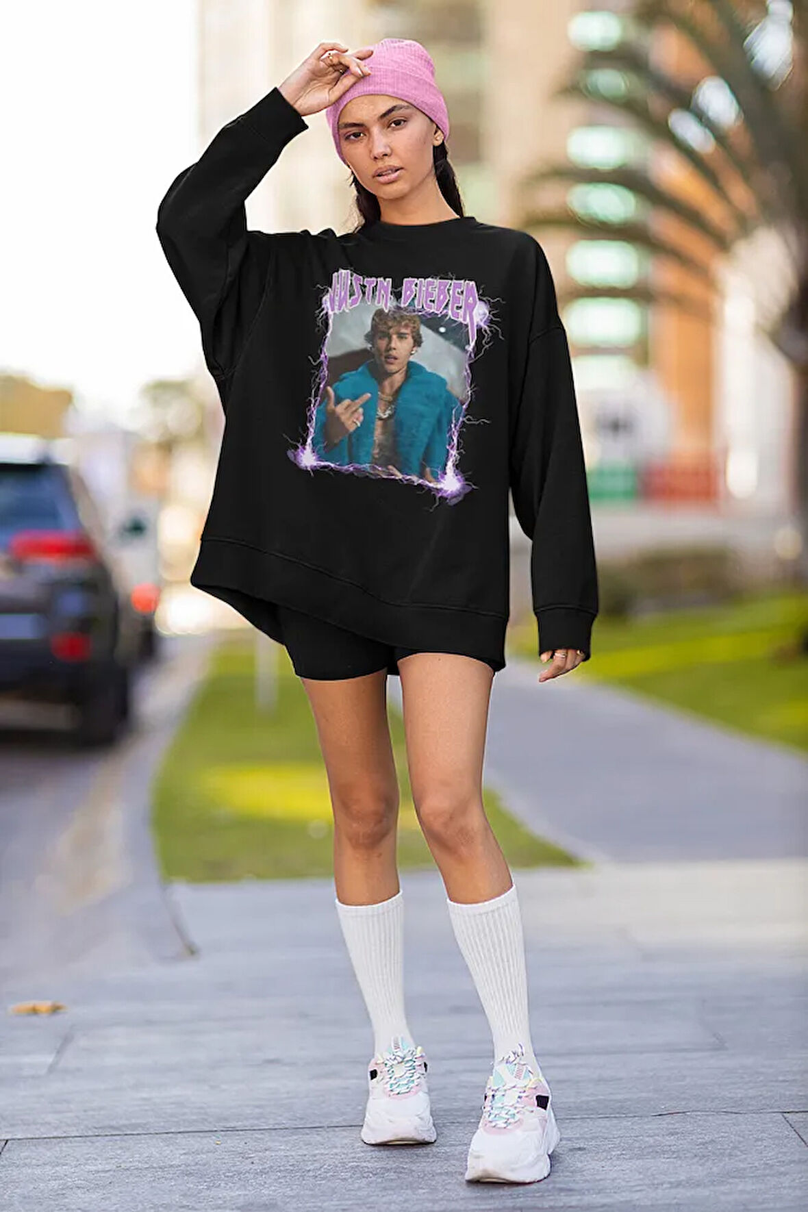 Justin Bieber Baskılı Unisex Oversize Şarkıcı Sweatshirt