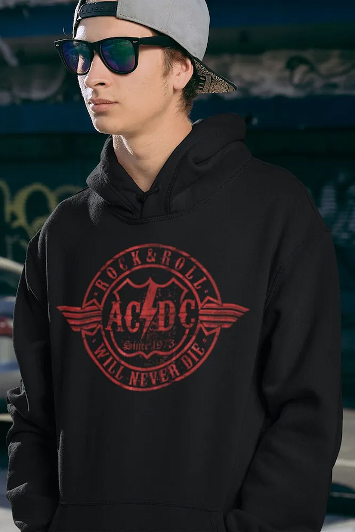 Rock & Roll Since 1973 AC DC Baskılı Unisex Oversize Rock Metal Müzik Grubu Hoodie