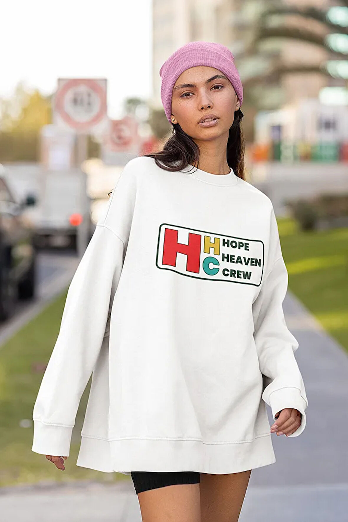 HHC Hope Heaven Crew Yazılı Unisex Oversize Sweatshirt