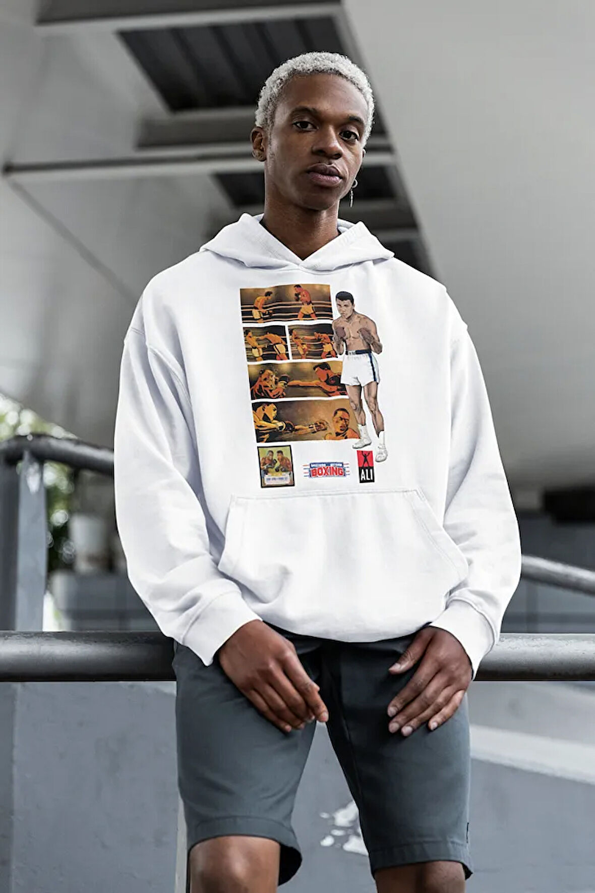 Muhammedd Alii Cllay Baskılı Unisex Oversize Efsane Boksör Hoodie