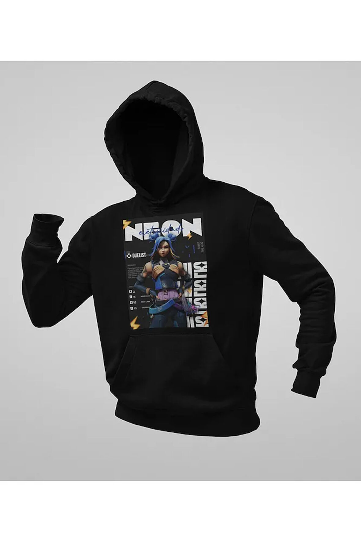 Neon Entry Karakter Baskılı Unisex Oversize Valorantt Hoodie