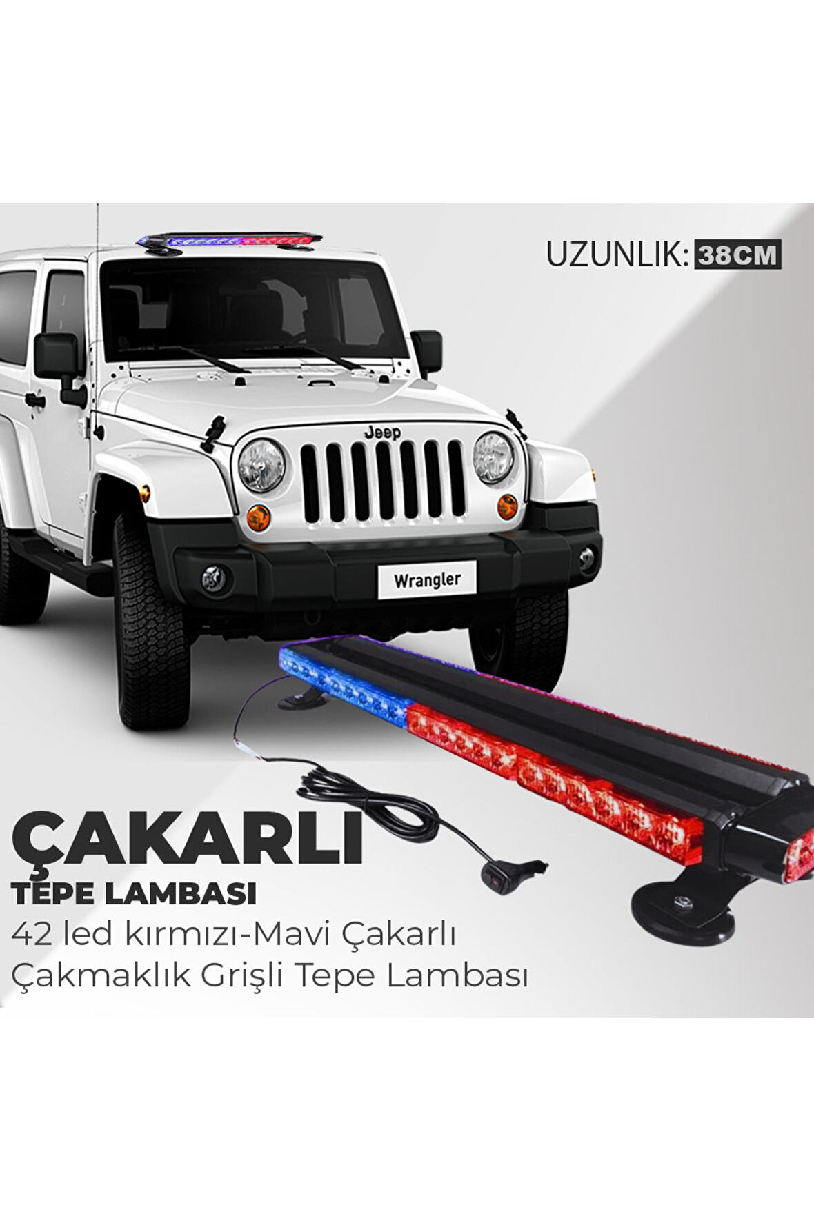 4 Yönlü 30 Ledli Kırmızı Mavi Acil Durum İkaz Lambası 27 Modlu 38 CM