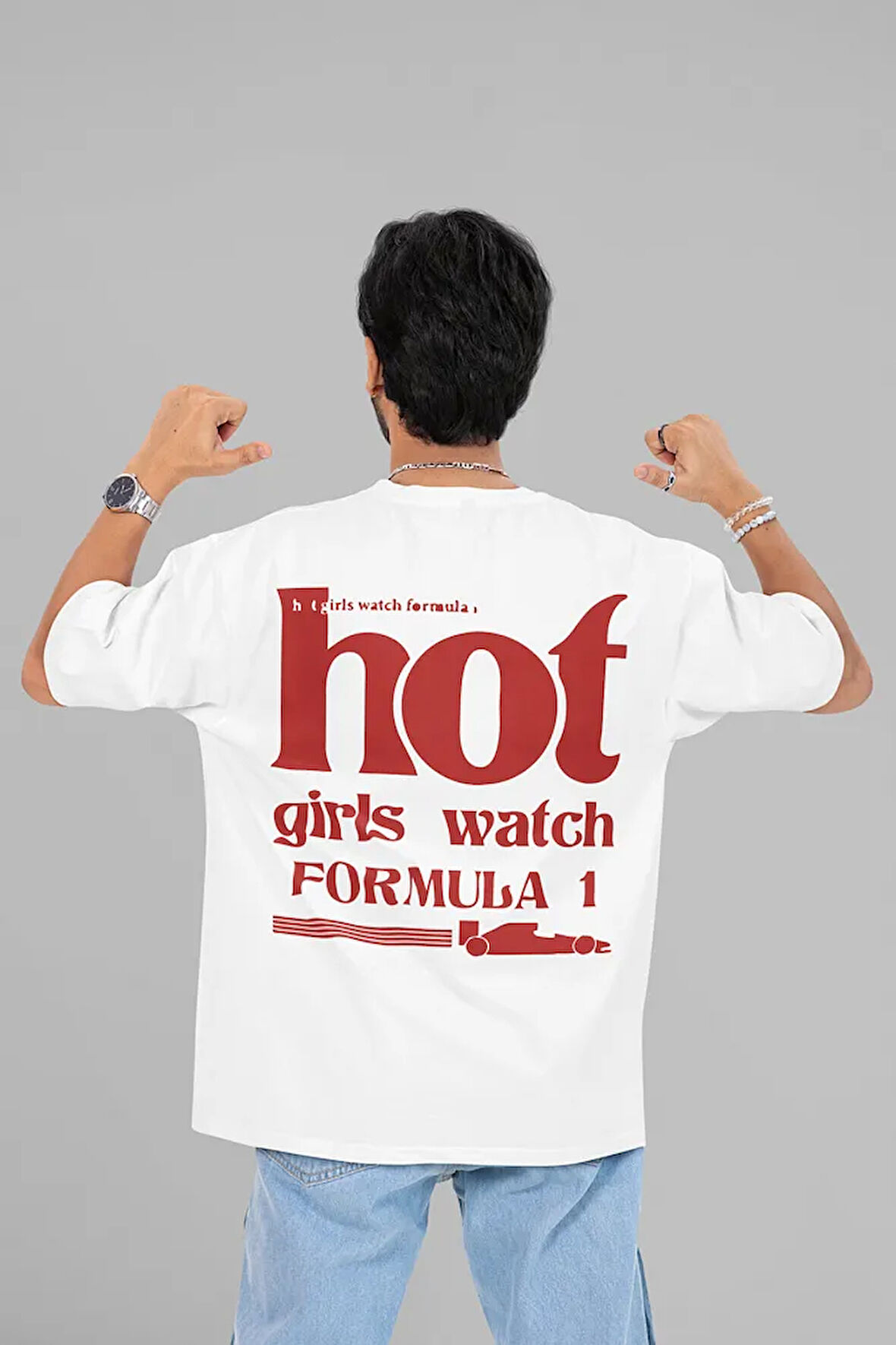 Hot Girls Watch Formula 1 Yazılı Unisex Oversize Tişört