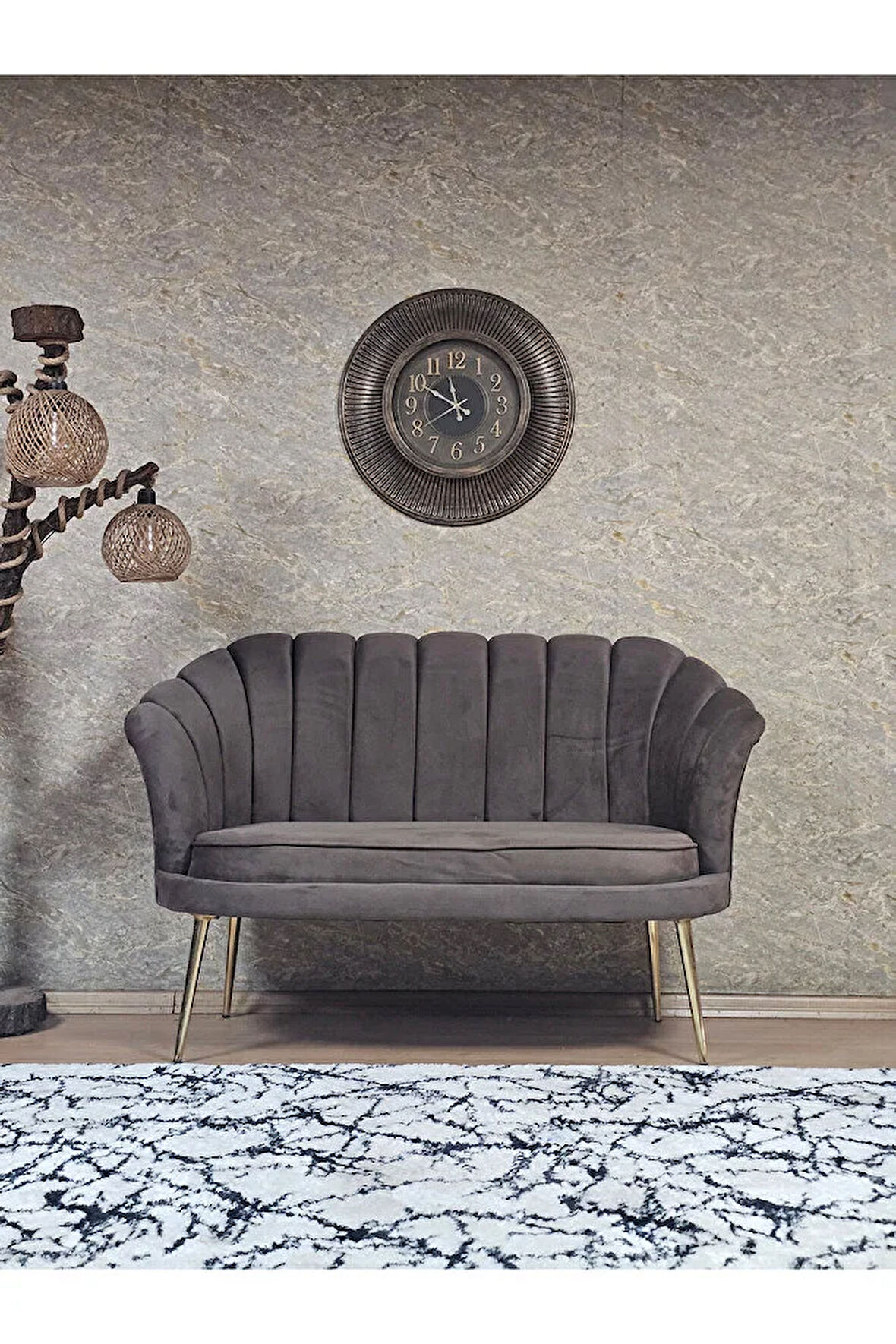 İkili İstiridye Gold Kaplama Sivriltme Ayak Çay Seti Koltuk İkili Berjer , İkili Berjer Koltuk Kahverengi Renk 110 x 48 Boyut/Ebat