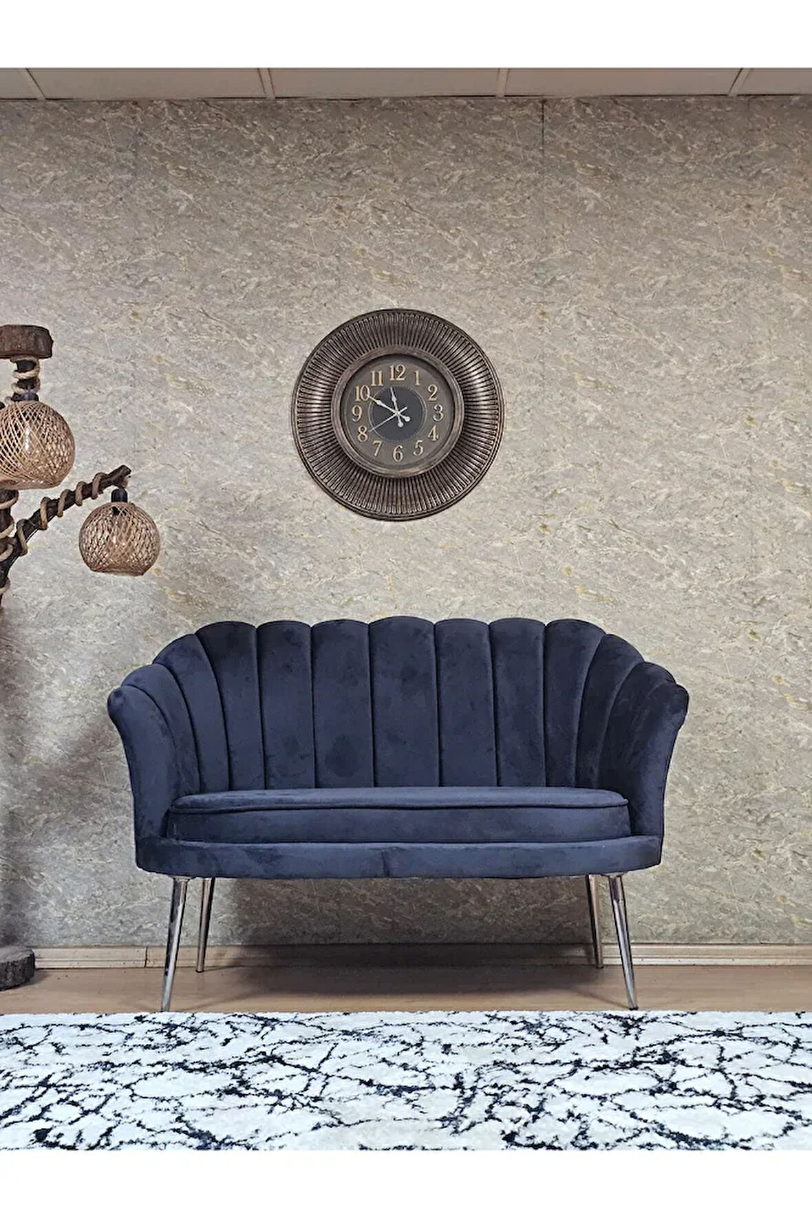 İkili İstiridye Krom Kaplama Sivriltme Ayak Çay Seti Koltuk İkili Berjer , İkili Berjer Koltuk Füme Renk 110 x 48 Boyut/Ebat