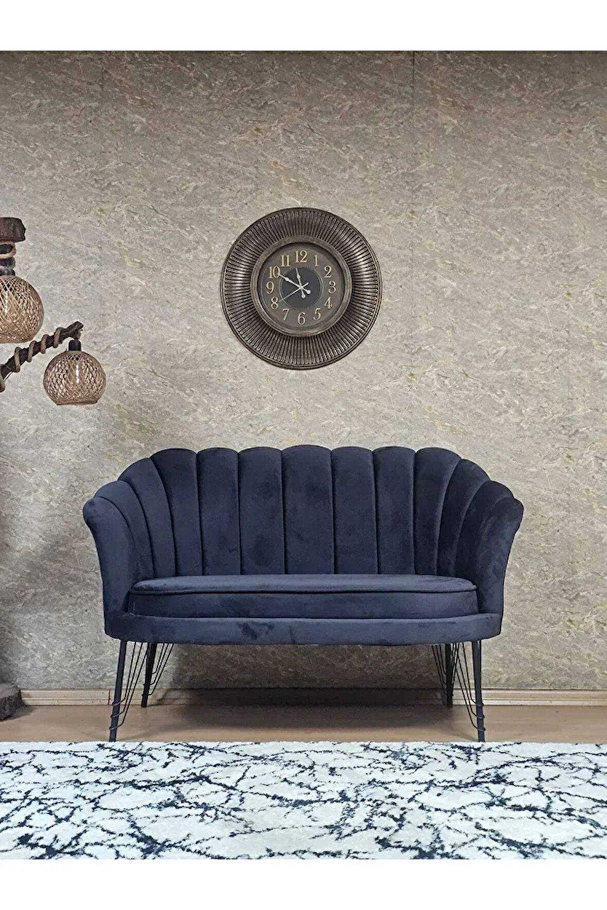 İkili İstiridye Siyah Boyalı Telli Ayak Çay Seti Koltuk Tekli Berjer , İkili Berjer Koltuk Füme Renk 110 x 48 Boyut/Ebat