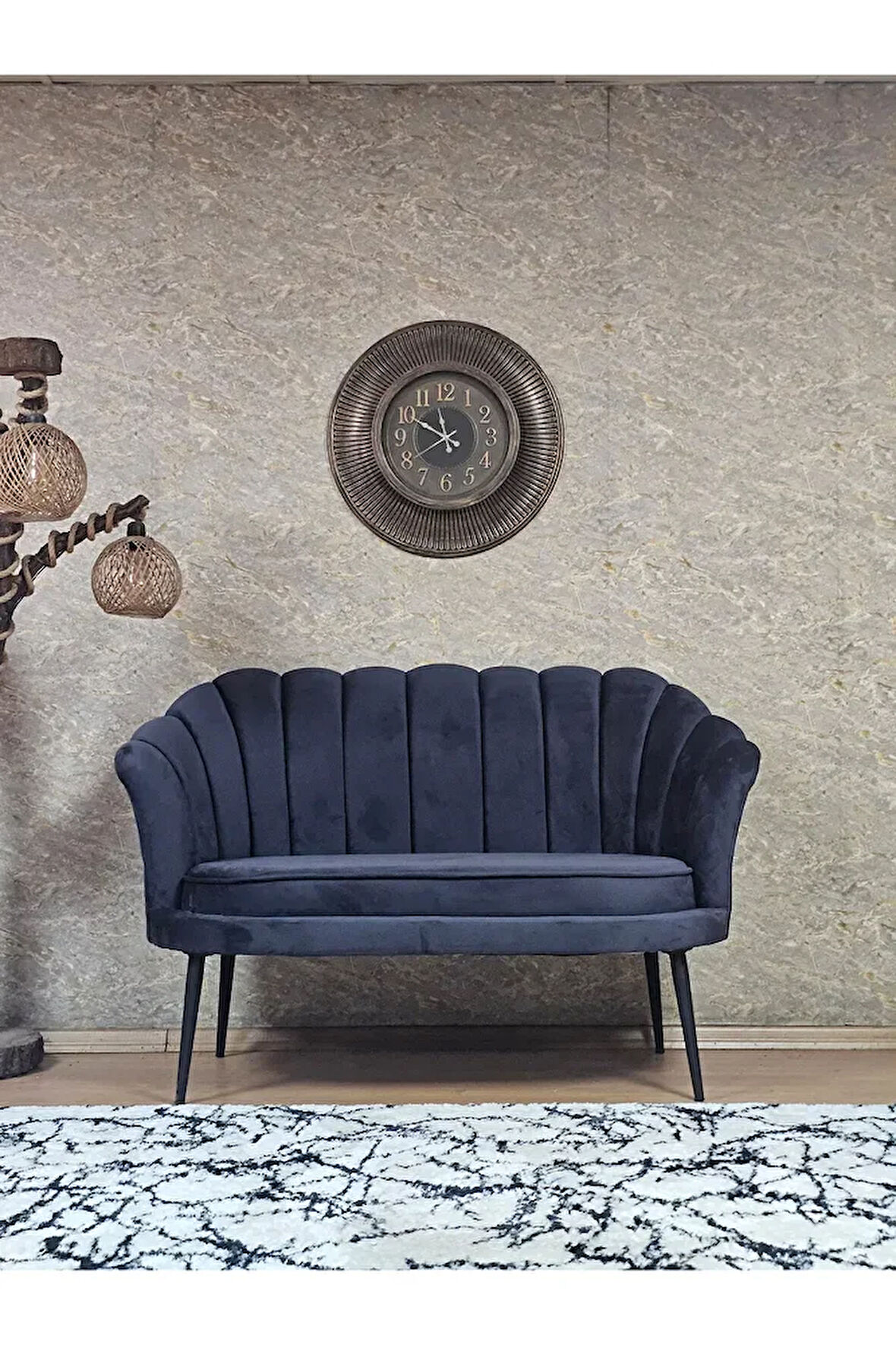 İkili İstiridye Siyah Boyalı Sivriltme Ayak Çay Seti Koltuk İkili Berjer , İkili Berjer Koltuk Füme Renk 110 x 48 Boyut/Ebat