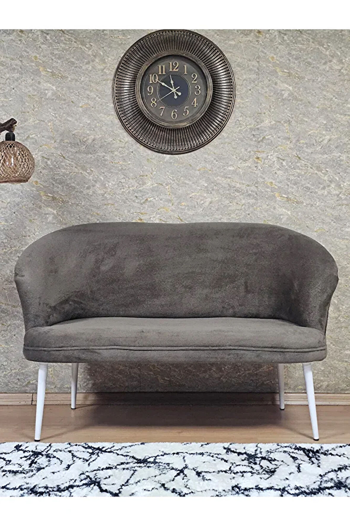 İkili TEDDY Beyaz Boyalı Sivriltme Ayak Çay Seti Koltuk İkili Berjer , Balkon, Salon, Ofis Kahverengi Renk 40,5 Boyut/Ebat