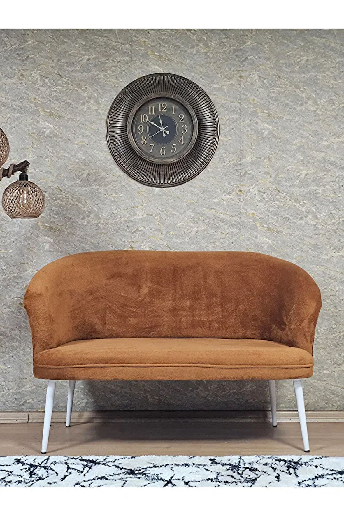 İkili TEDDY Beyaz Boyalı Sivriltme Ayak Çay Seti Koltuk İkili Berjer , Balkon, Salon, Ofis Kiremit Renk 40,5 Boyut/Ebat