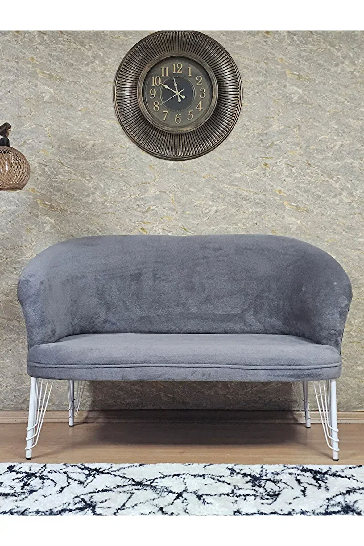 İkili TEDDY Beyaz Boyalı Telli Ayak Çay Seti Koltuk İkili Berjer , Balkon, Salon, Ofis Gri Renk 40,5 Boyut/Ebat