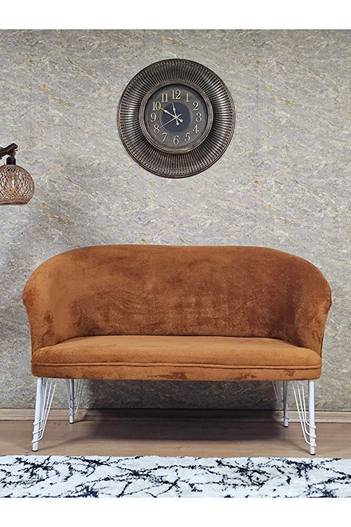 İkili TEDDY Beyaz Boyalı Telli Ayak Çay Seti Koltuk İkili Berjer , Balkon, Salon, Ofis Kiremit Renk 40,5 Boyut/Ebat