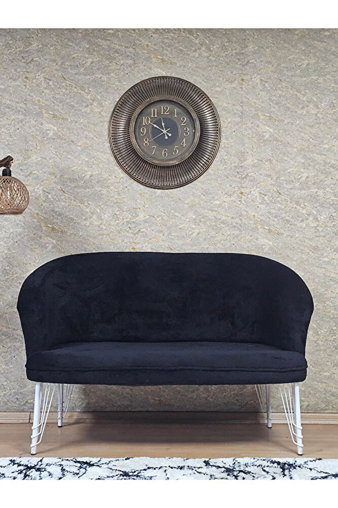 İkili TEDDY Beyaz Boyalı Telli Ayak Çay Seti Koltuk İkili Berjer , Balkon, Salon, Ofis Siyah Renk 40,5 Boyut/Ebat