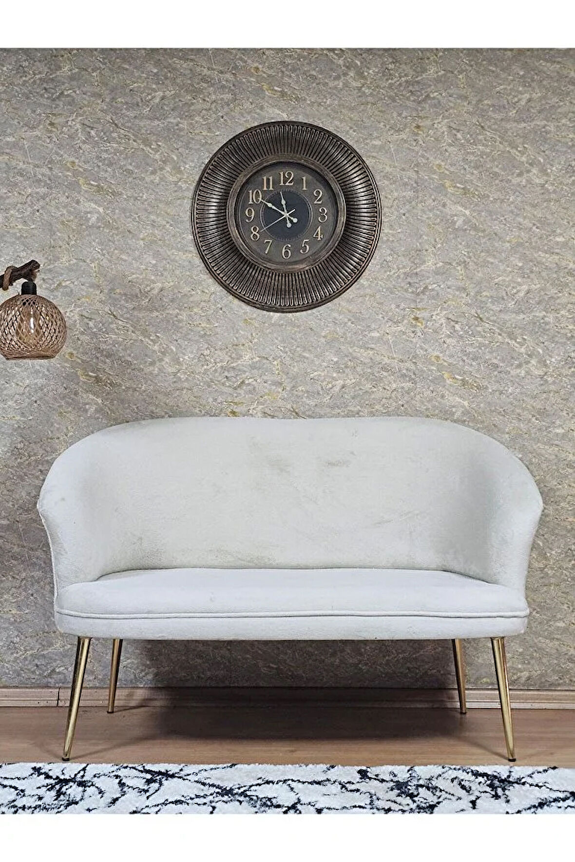 İkili TEDDY Gold Kaplama Sivriltme Ayak Çay Seti Koltuk İkili Berjer , Balkon, Salon, Ofis Krem Renk 40,5 Boyut/Ebat