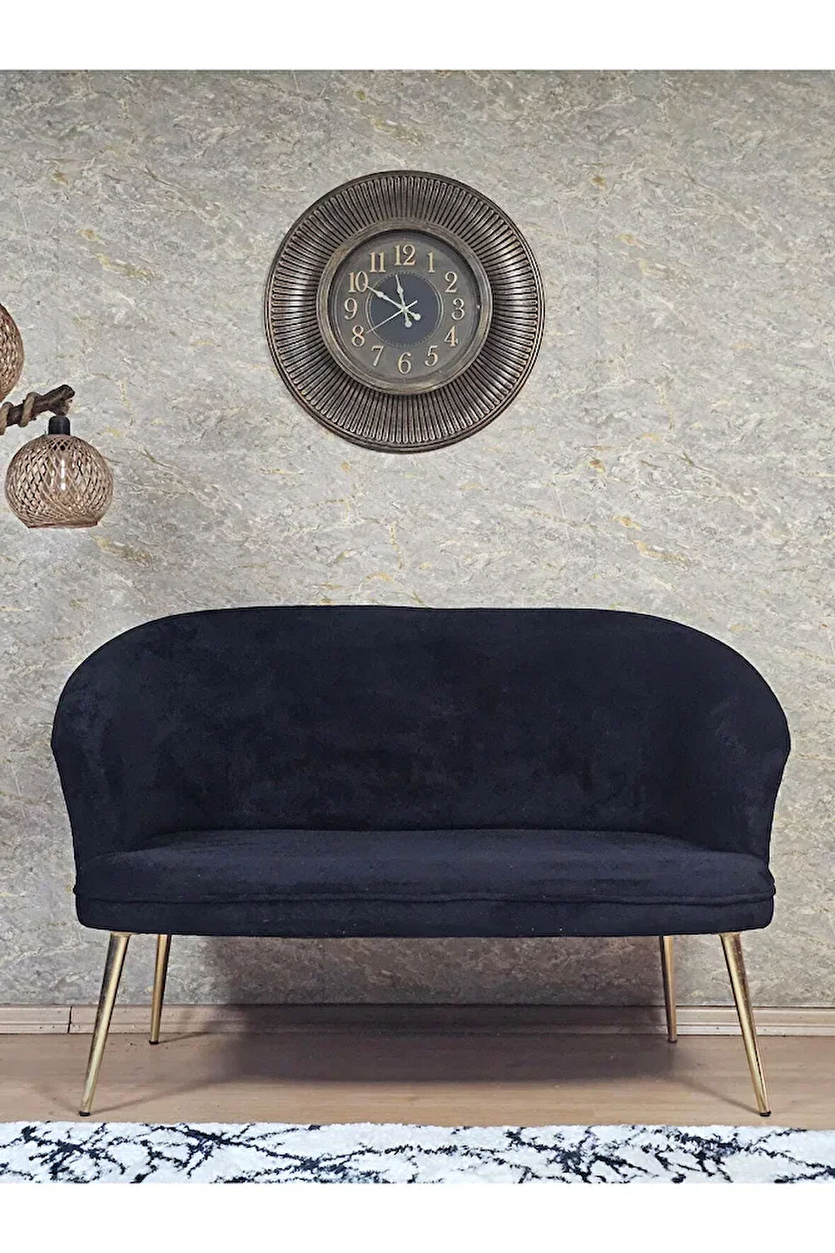 İkili TEDDY Gold Kaplama Sivriltme Ayak Çay Seti Koltuk İkili Berjer , Balkon, Salon, Ofis Siyah Renk 40,5 Boyut/Ebat