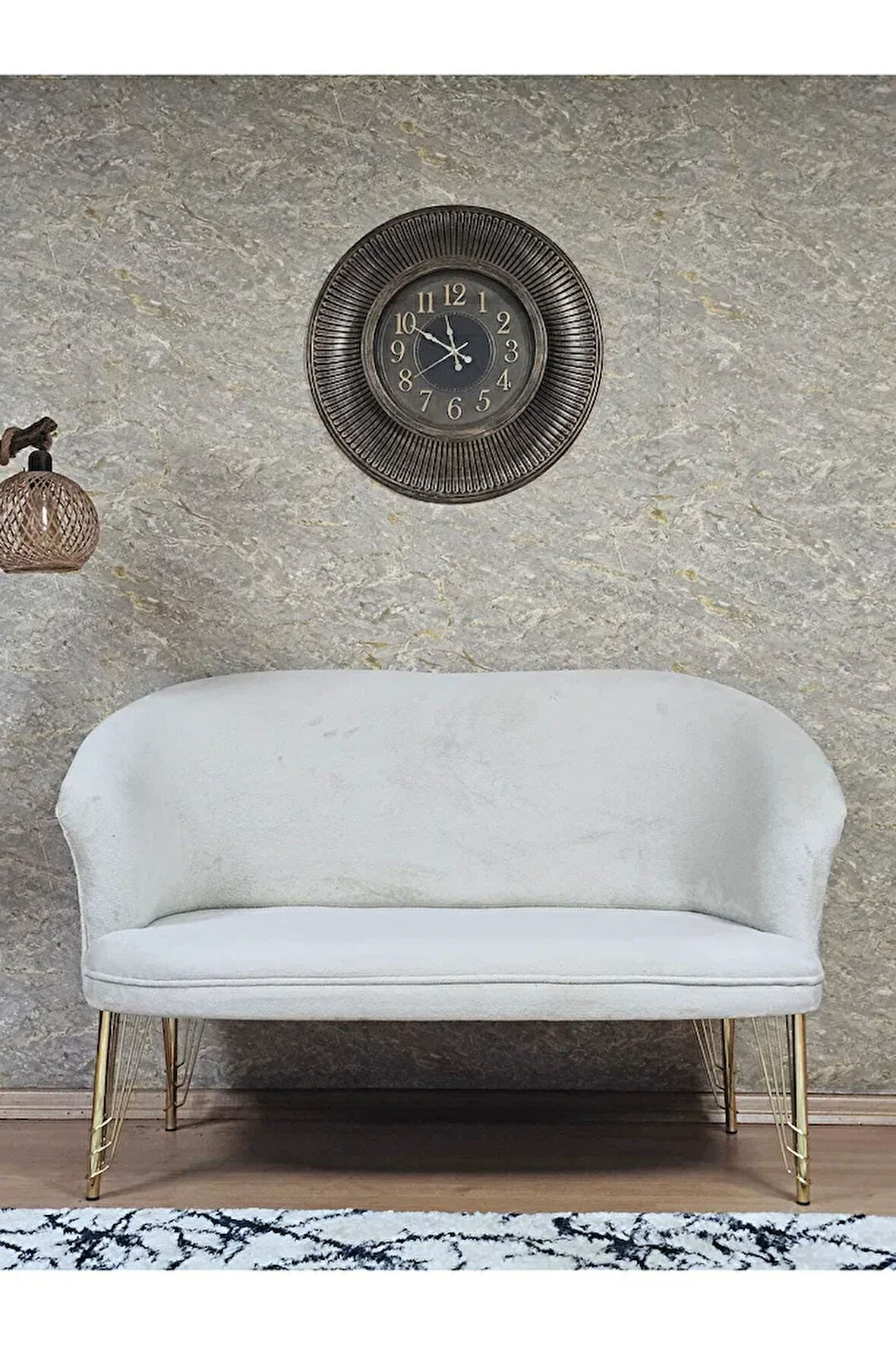 İkili TEDDY Gold Kaplama Telli Ayak Çay Seti Koltuk İkili Berjer , Balkon, Salon, Ofis Krem Renk 110 x 49 Boyut/Ebat