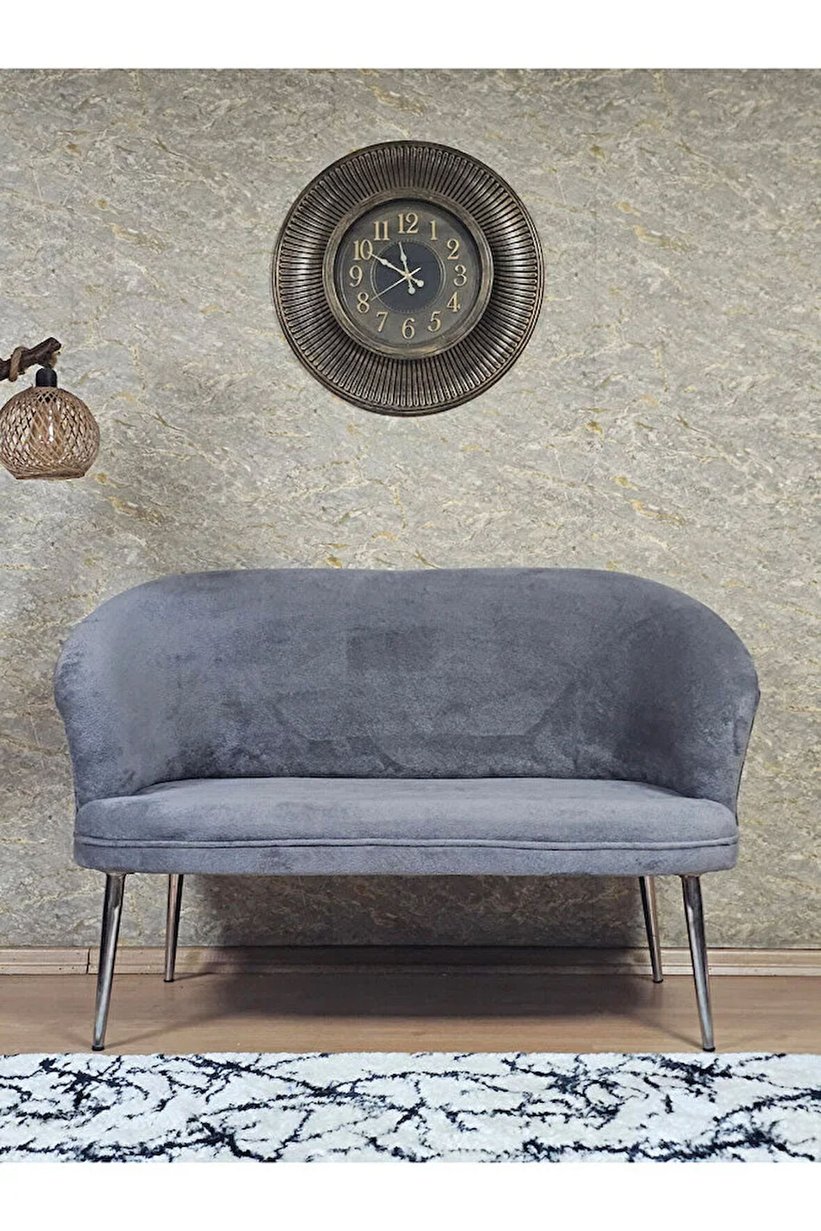 İkili TEDDY Krom Kaplama Sivriltme Ayak Çay Seti Koltuk İkili Berjer , Balkon, Salon, Ofis Gri Renk 40,5 Boyut/Ebat