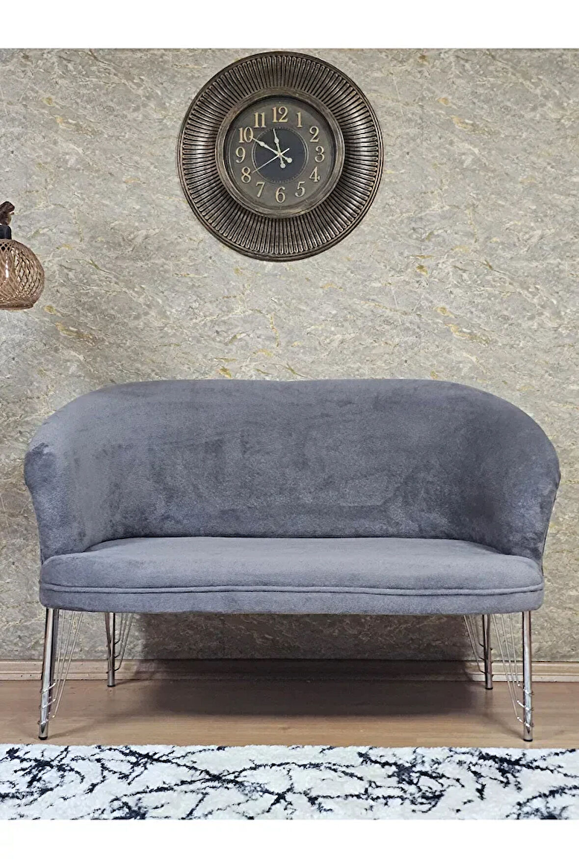 İkili TEDDY Krom Kaplama Telli Ayak Çay Seti Koltuk İkili Berjer , Balkon, Salon, Ofis Gri Renk 40,5 Boyut/Ebat