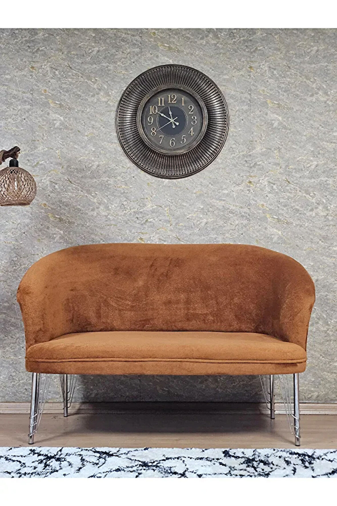 İkili TEDDY Krom Kaplama Telli Ayak Çay Seti Koltuk İkili Berjer , Balkon, Salon, Ofis Kiremit Renk 40,5 Boyut/Ebat