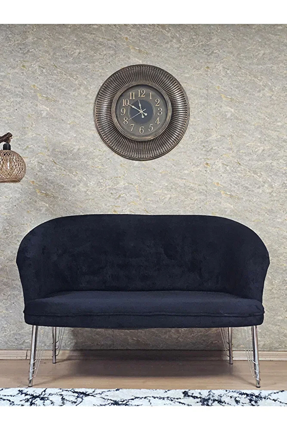 İkili TEDDY Krom Kaplama Telli Ayak Çay Seti Koltuk İkili Berjer , Balkon, Salon, Ofis Siyah Renk 40,5 Boyut/Ebat