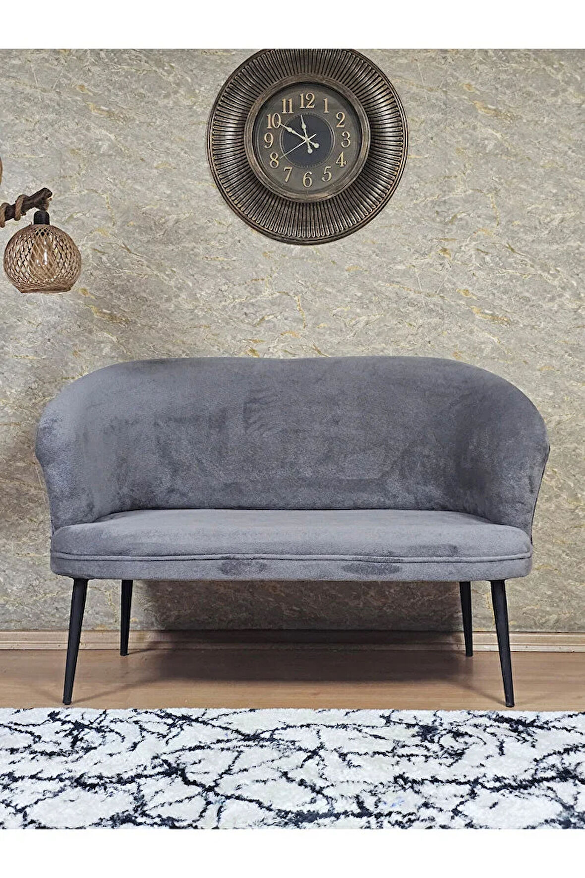 İkili TEDDY Siyah Boyalı Sivriltme Ayak Çay Seti Koltuk İkili Berjer , Balkon, Salon, Ofis Gri Renk 40,5 Boyut/Ebat