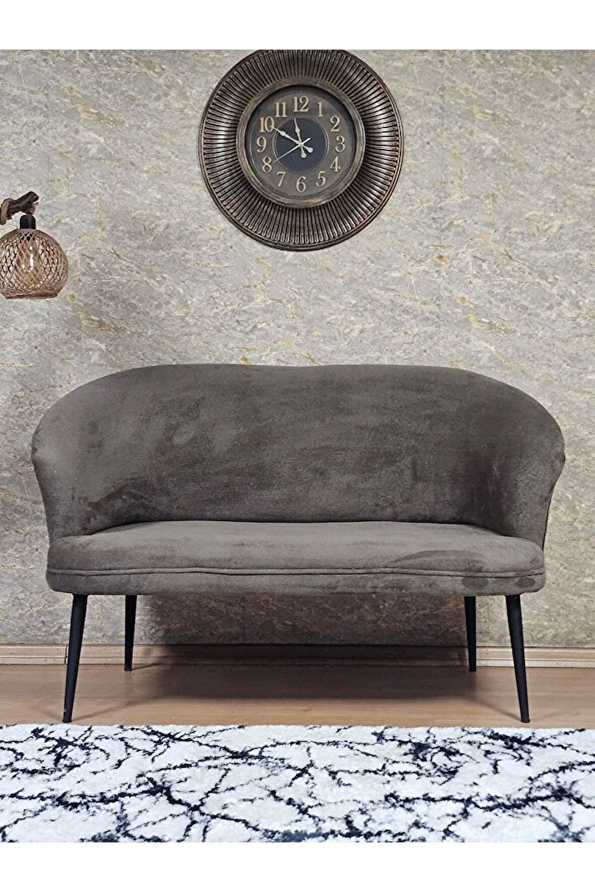 İkili TEDDY Siyah Boyalı Sivriltme Ayak Çay Seti Koltuk İkili Berjer , Balkon, Salon, Ofis Kahverengi Renk 40,5 Boyut/Ebat