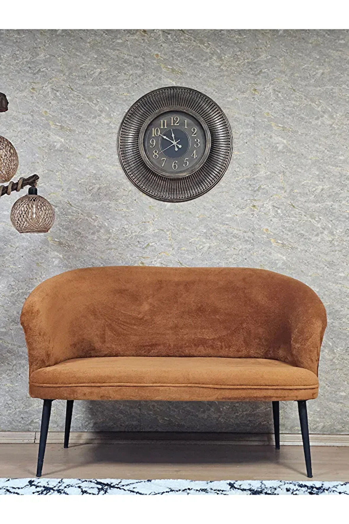 İkili TEDDY Siyah Boyalı Sivriltme Ayak Çay Seti Koltuk İkili Berjer , Balkon, Salon, Ofis Kiremit Renk 40,5 Boyut/Ebat