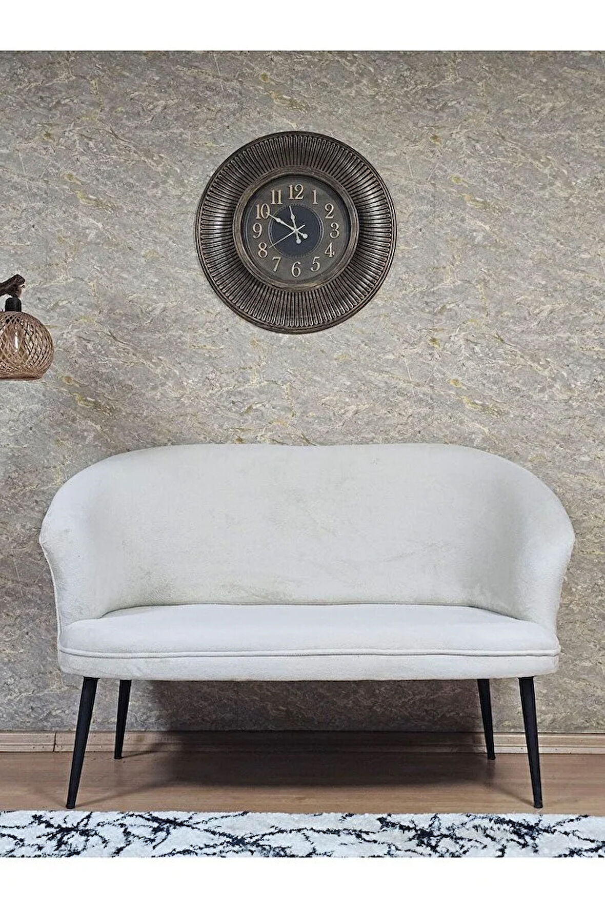 İkili TEDDY Siyah Boyalı Sivriltme Ayak Çay Seti Koltuk İkili Berjer , Balkon, Salon, Ofis Krem Renk 40,5 Boyut/Ebat