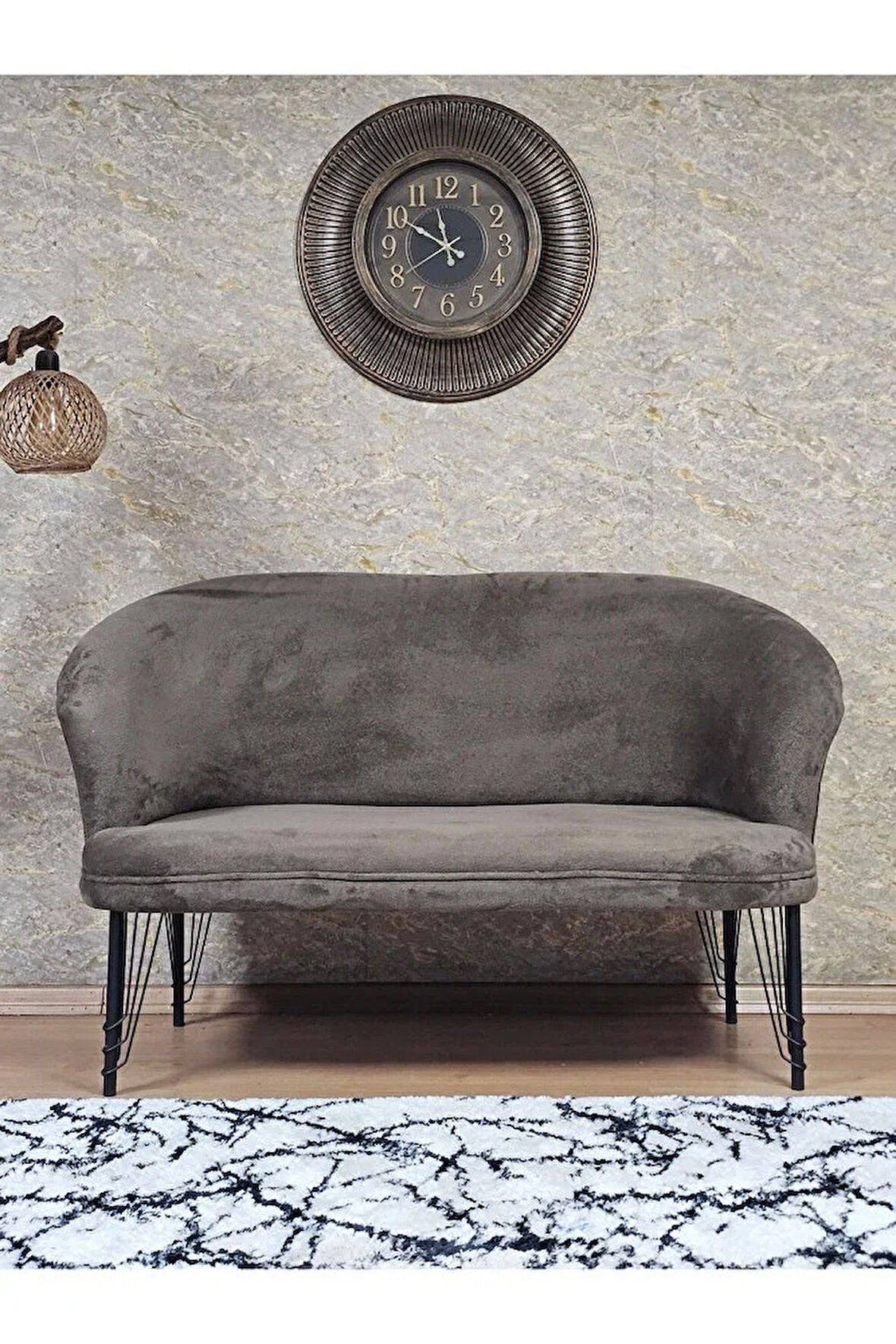 İkili TEDDY Siyah Boyalı Telli Ayak Çay Seti Koltuk İkili Berjer , Balkon, Salon, Ofis Kahverengi Renk 40,5 Boyut/Ebat