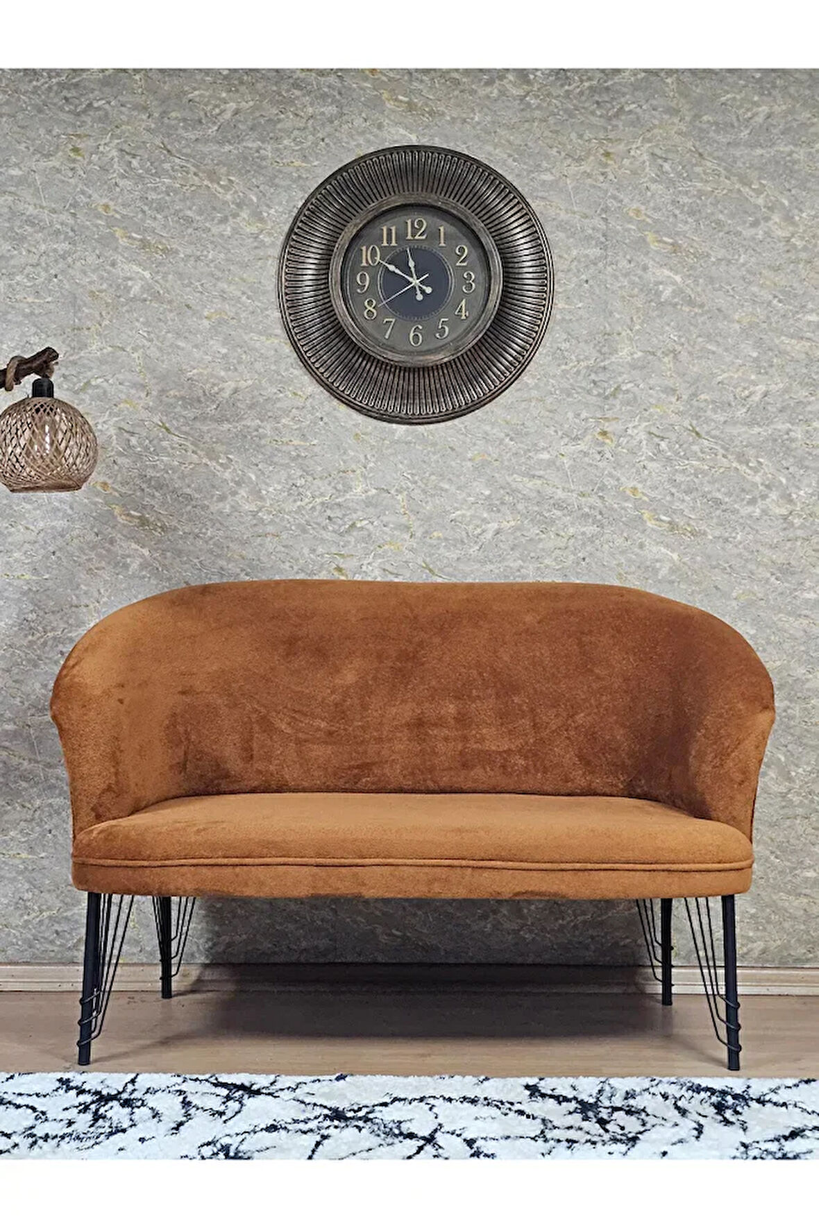 İkili TEDDY Siyah Boyalı Telli Ayak Çay Seti Koltuk İkili Berjer , Balkon, Salon, Ofis Kiremit Renk 40,5 Boyut/Ebat