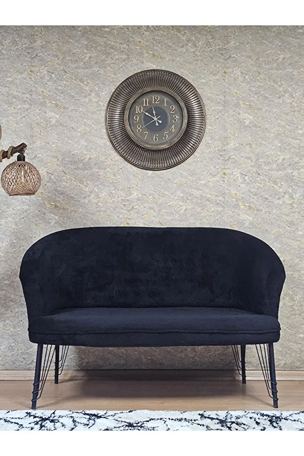 İkili TEDDY Siyah Boyalı Telli Ayak Çay Seti Koltuk İkili Berjer , Balkon, Salon, Ofis Siyah Renk 40,5 Boyut/Ebat