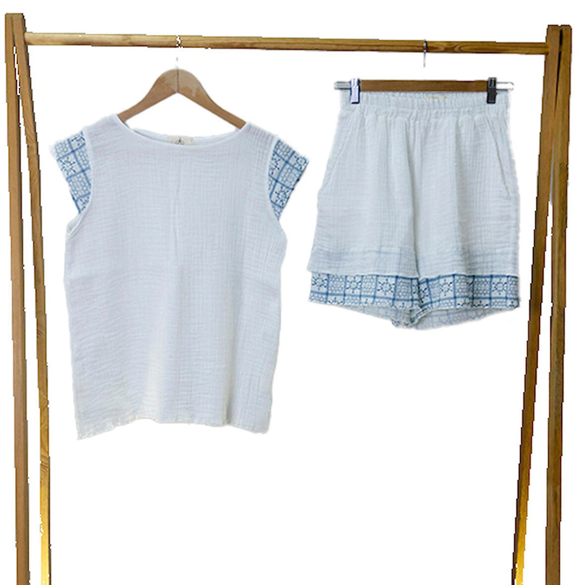 Süper Hafif %100 Pamuk 2 katlı Müslin | Şort - Tişört | İkili Takım | Pijama | Gots Sertifikalı