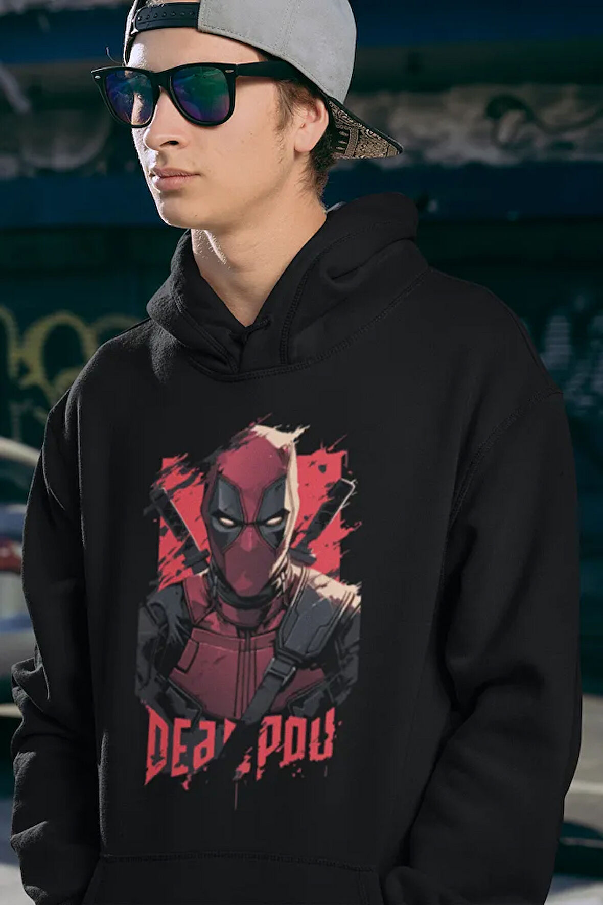 Tasarım Deadpool Baskılı Unisex  Oversize Marvel Hoodie