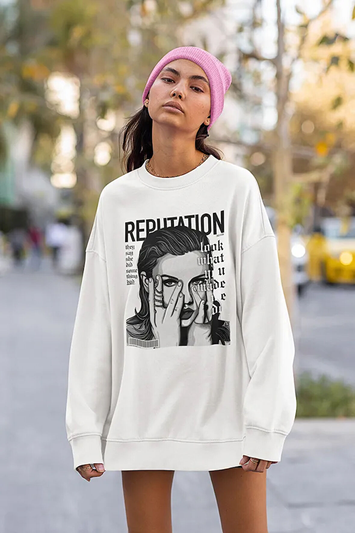 Şarkıcı Taylor Swift Baskılı Unisex Oversize Reputation Sweatshirt