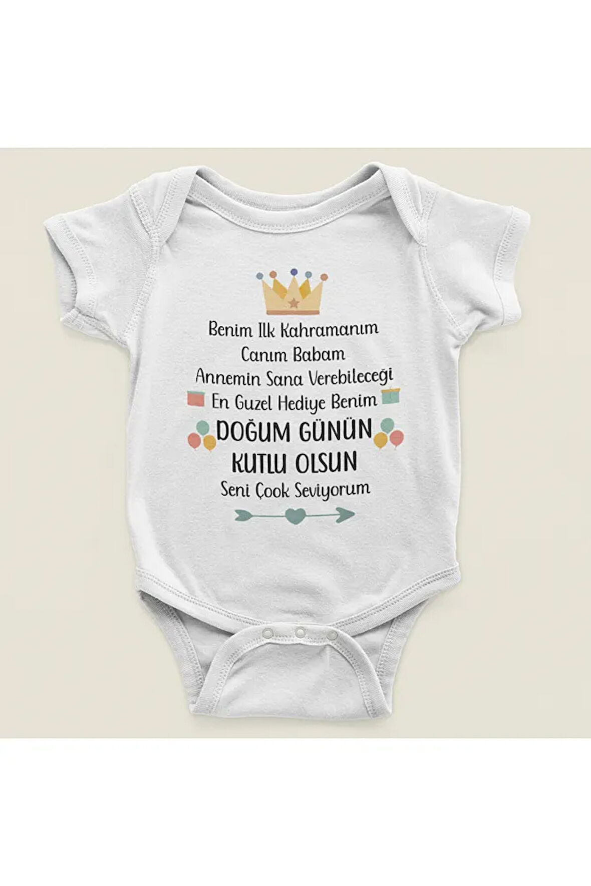 Doğum Günün Kutlu Olsun Baba Yazılı Pamuklu Yumuşak Unisex Çıtçıtlı Body Zıbın