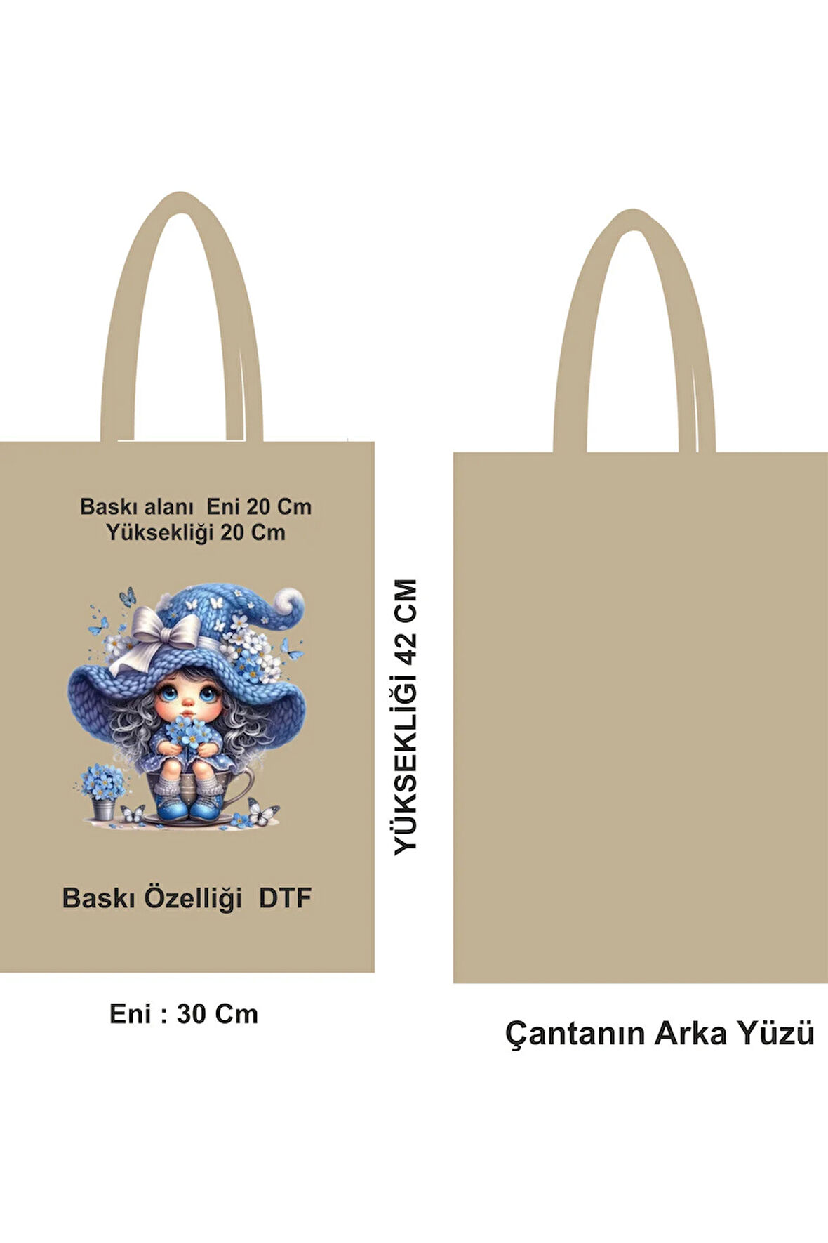 Pamuklu Bez Poşet 30x42 cm – DTF Baskılı, Dayanıklı 46 Tel Kumaş