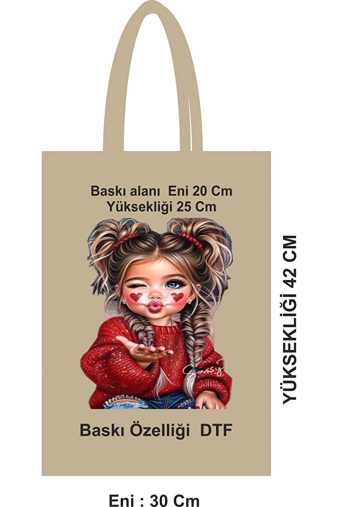 DTF Baskılı Ham Bez Poşet 30x42 cm Saplı – 46 Tel Kalın Kumaş