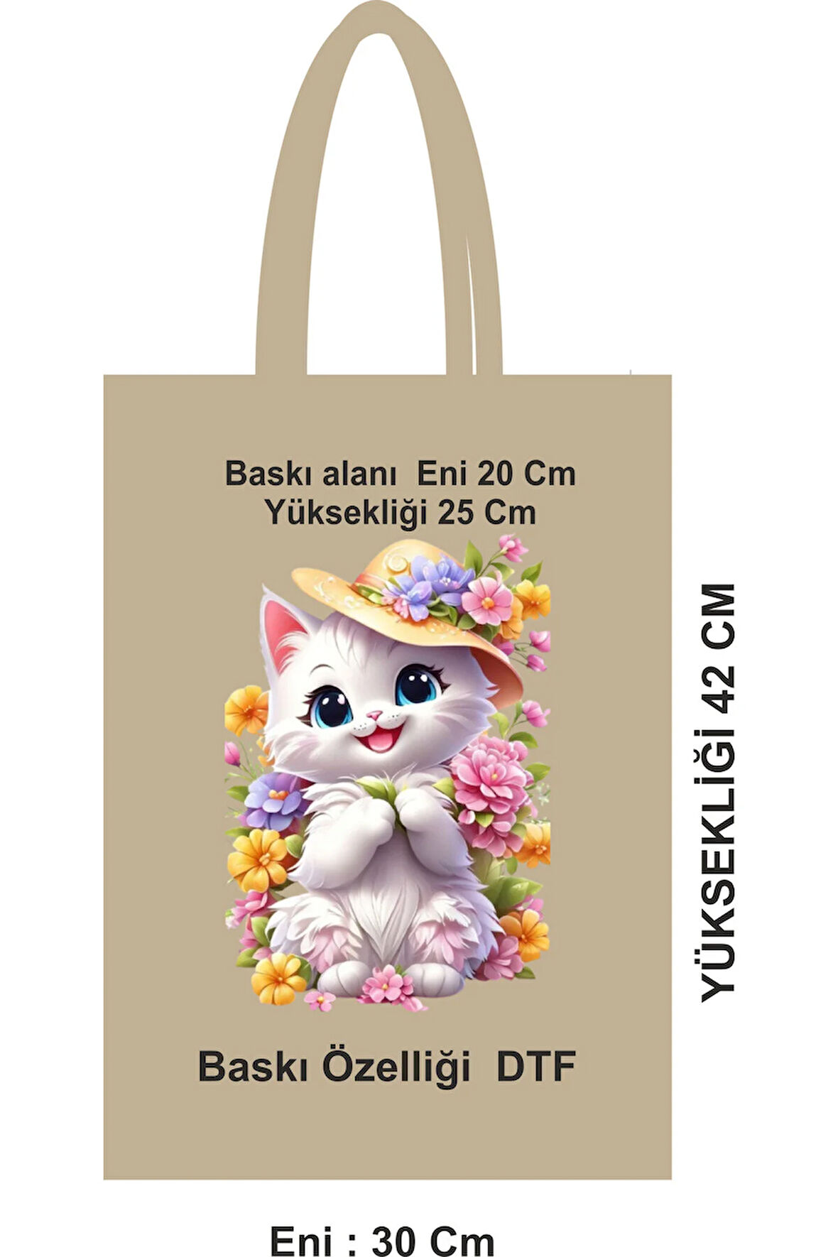 Doğal Pamuk Saplı Bez Poşet 30x42 cm – DTF Baskılı, 46 Tel Kumaş