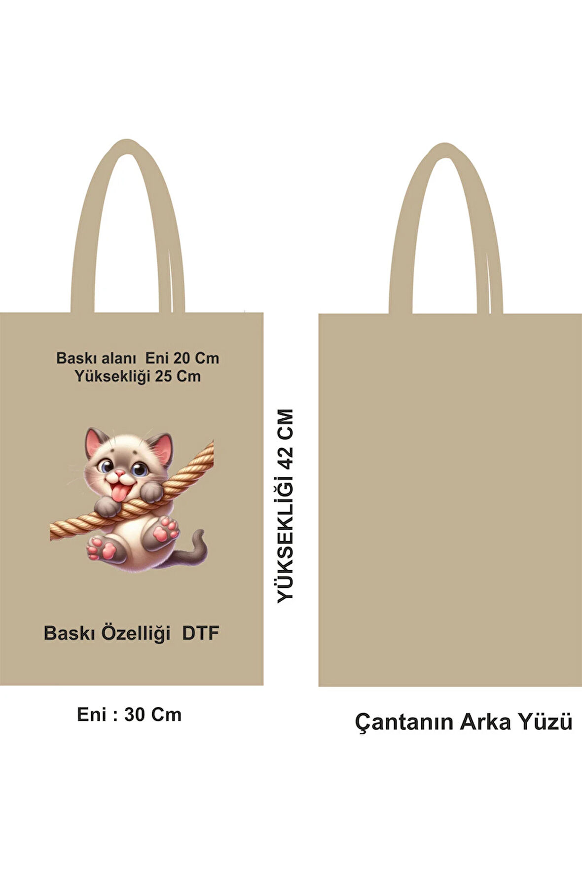 Doğa Dostu Saplı Bez Poşet ham bez Çanta 30x42 cm