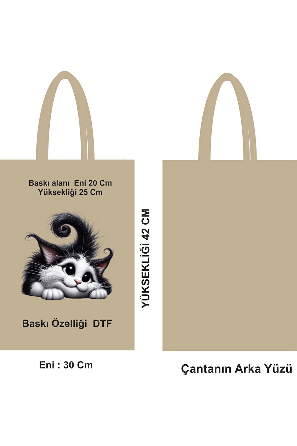 Saplı 30x42 DTF Bez Poşet Saplı Ham bez Çanta