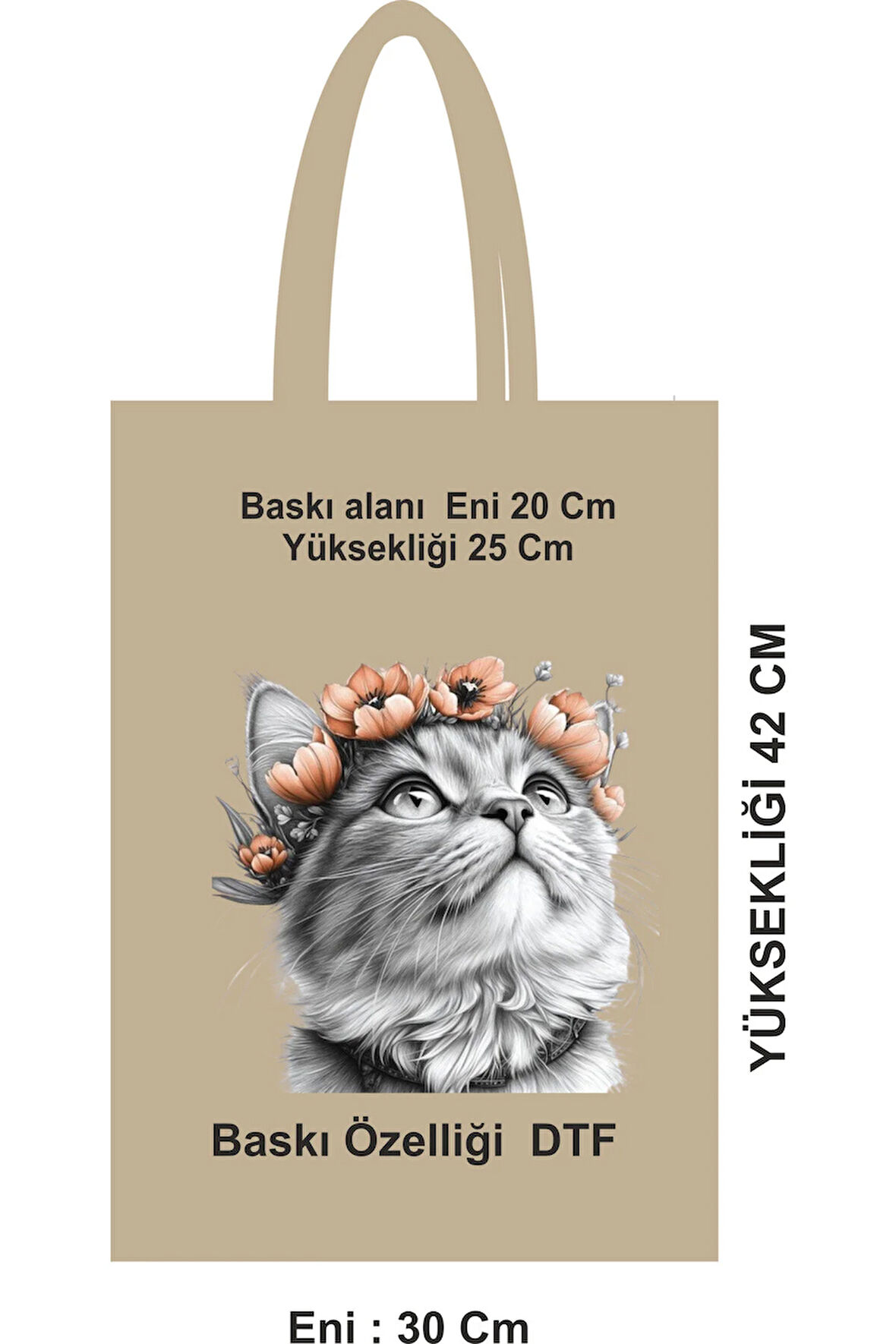 Dayanıklı Pamuk Bez Poşet saplı çanta 46 Tel 30x42