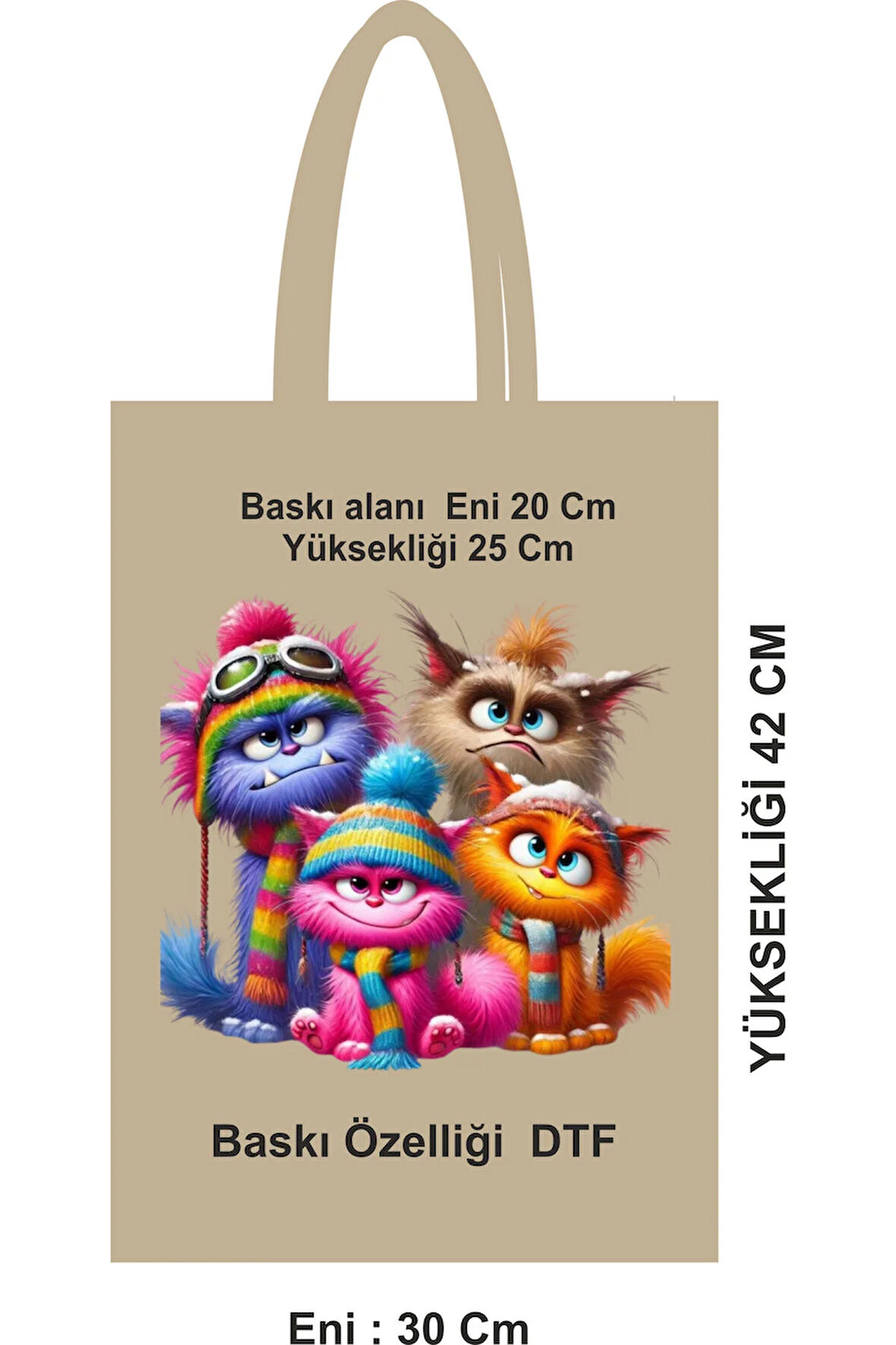 Dtf Baskılı Bez Poşet Saplı Ham Çanta