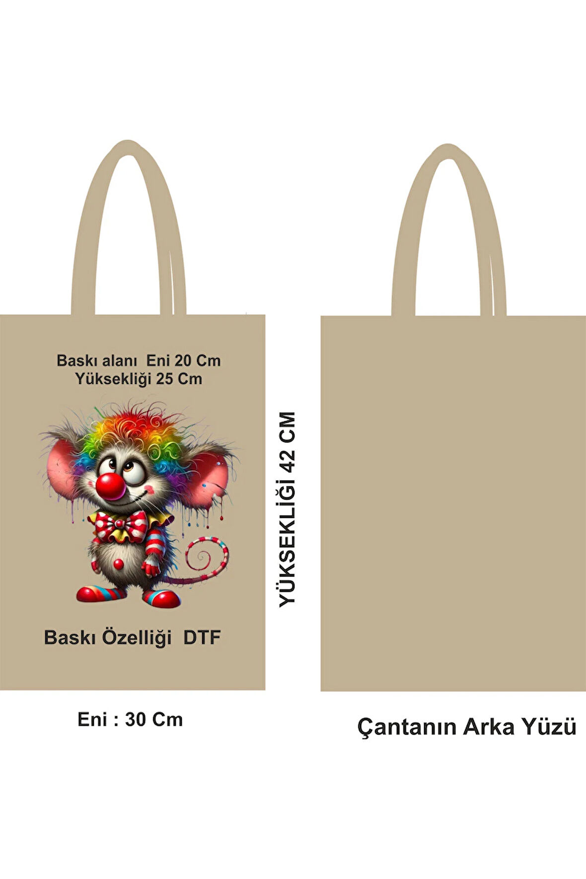 30x42 cm Ebatlı Bez Poşet Çanta Baskılı