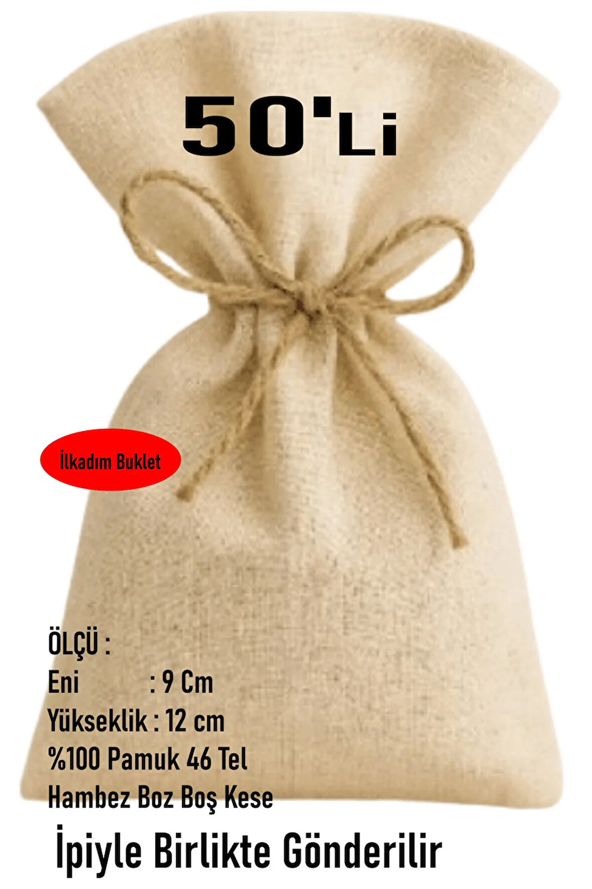 9 X 12 NATUREL PAMUK HAM BEZ 50 ADET KESE, DÜĞÜN, NİŞAN, DAVET LAVANTA SABUN, HEDİYELİK, ÇEREZ