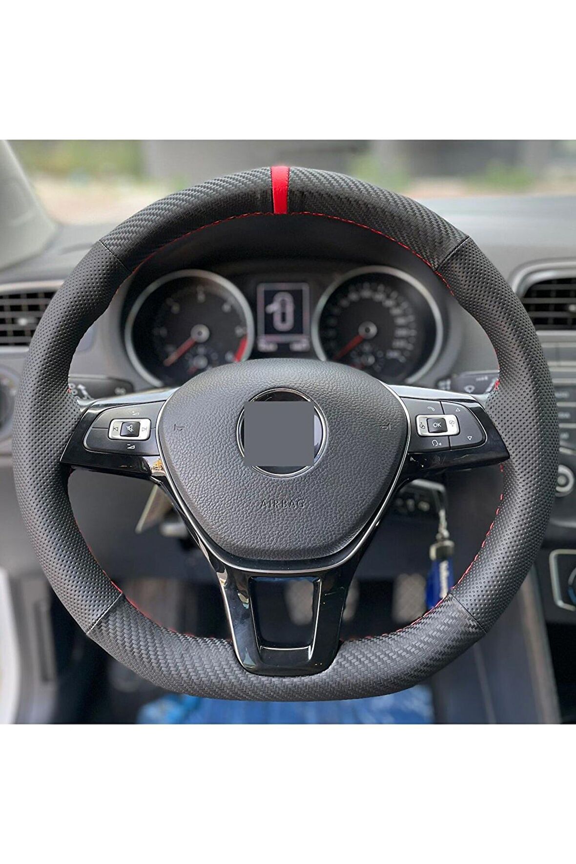 Volkswagen Golf 4 Uyumlu Noktalı Karbon Kırmızı Yüzük (Simit Kısmına Dikilen Kılıf)