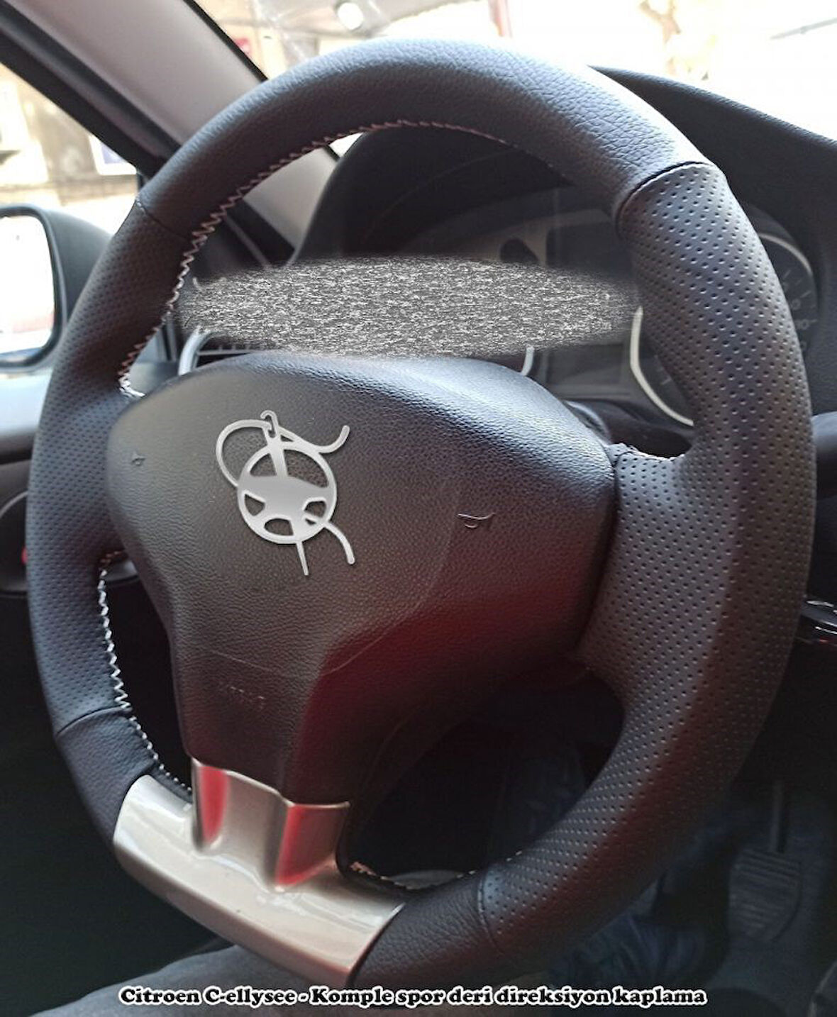Citroen C-Elysee Araca Özel Deri Direksiyon Kılıfı (Noktalı Düz)