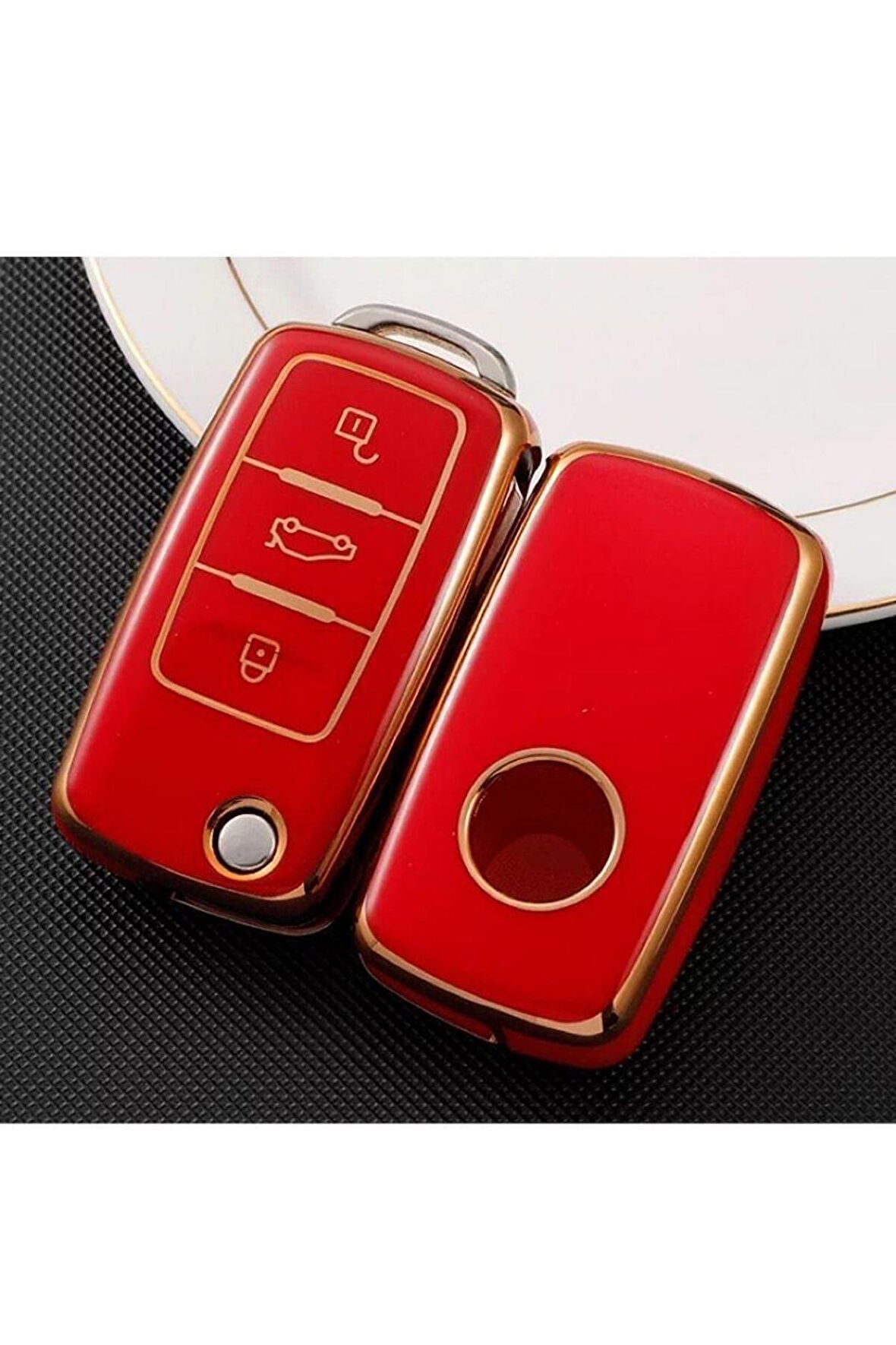 Vw Tiguan Jetta Golf 5 Golf 6 Scirocco Polo Caddy Lüks Anahtar Koruma Kılıfı Kırmızı