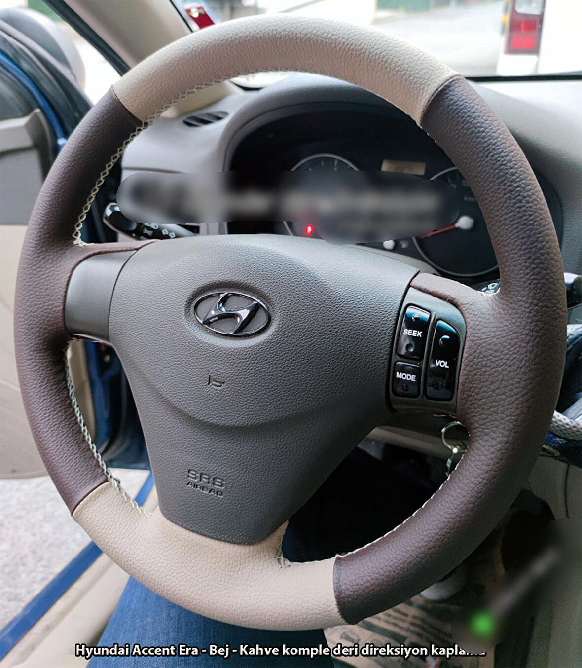  Hyundai Accent Era Araca Özel Direksiyon Kılıfı (Krem Kahverengi)