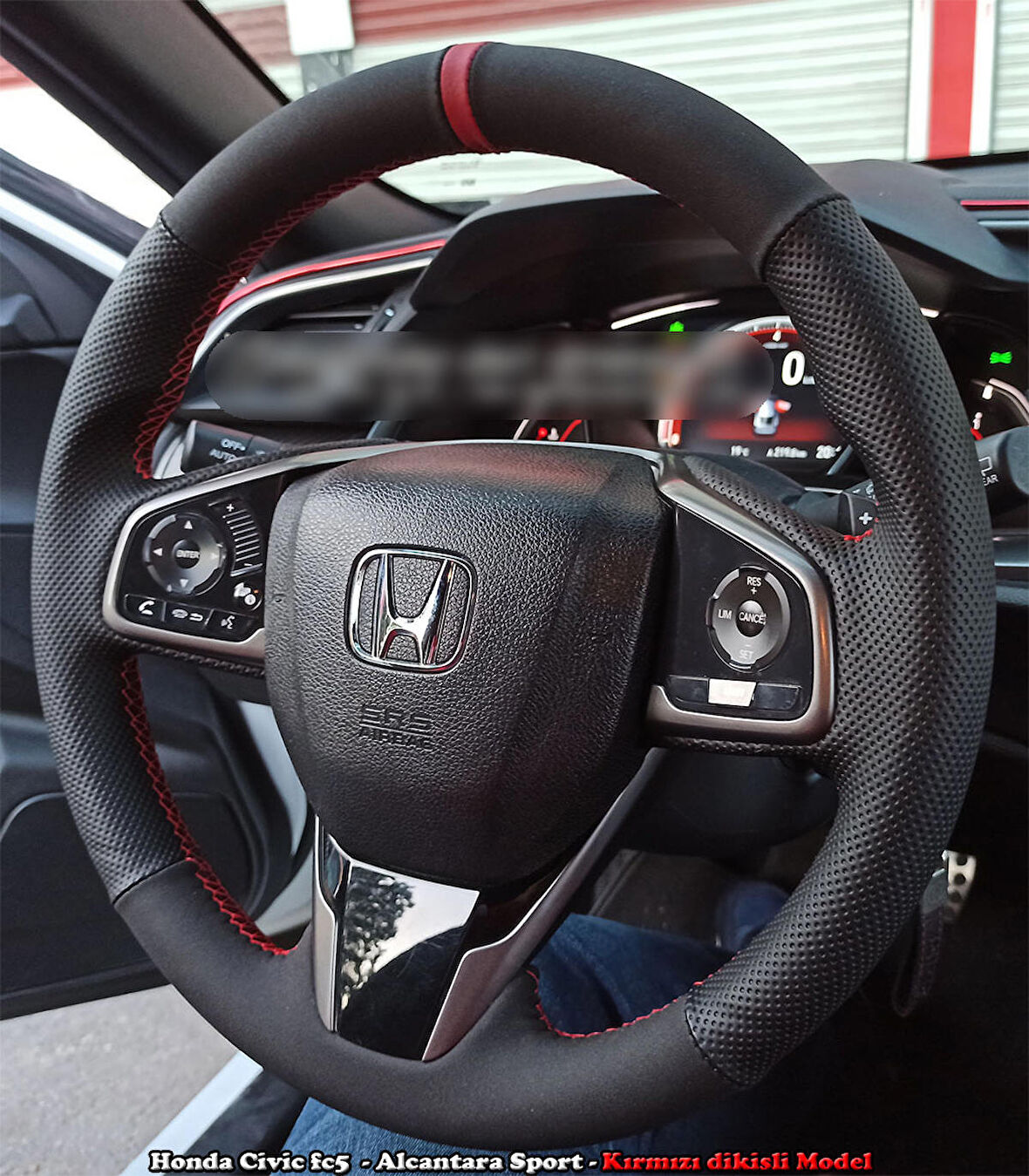Honda Civic Fc5 Araca Özel Direksiyon Kılıfı (Nokta Alcantra Kırmızı Yüzük)